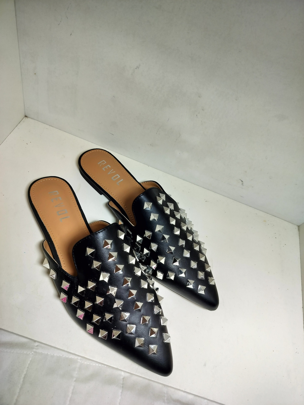 & Other Stories Black Pointed Leather Mules with Silver Studs